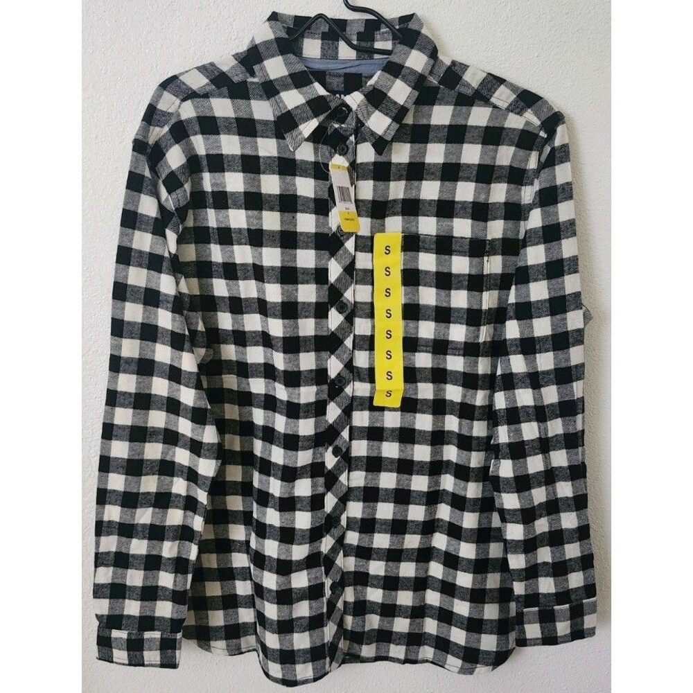 Lands End Plaid Long Sleeve Button-Down Shirt Women's  Black  Small NWT C5